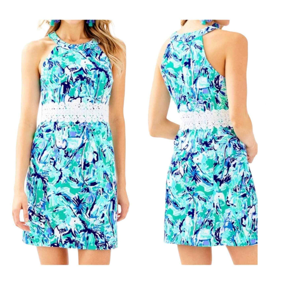 Lilly‎ Pulitzer Ashlyn Shift Dress Elephant Appeal Tropical Turquoise Size 0